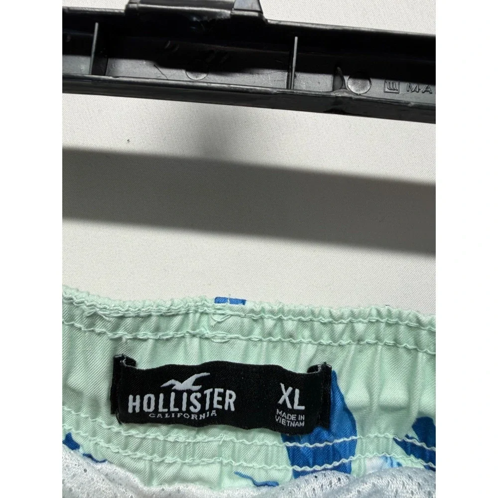 Hollister California Swim Shorts Mens XL‎ Mint Green Floral Palm Tree Drawstring